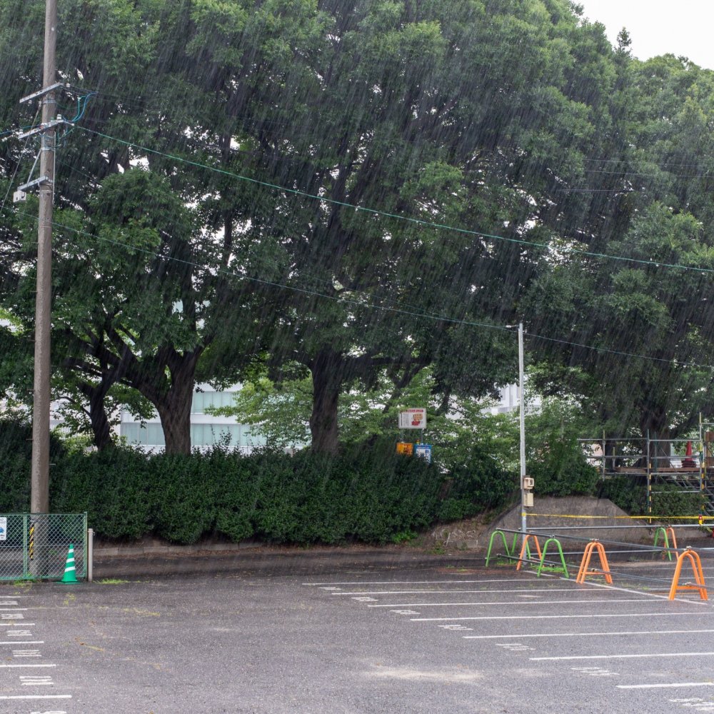 リバーベース見た雨が降ってきた外の様子