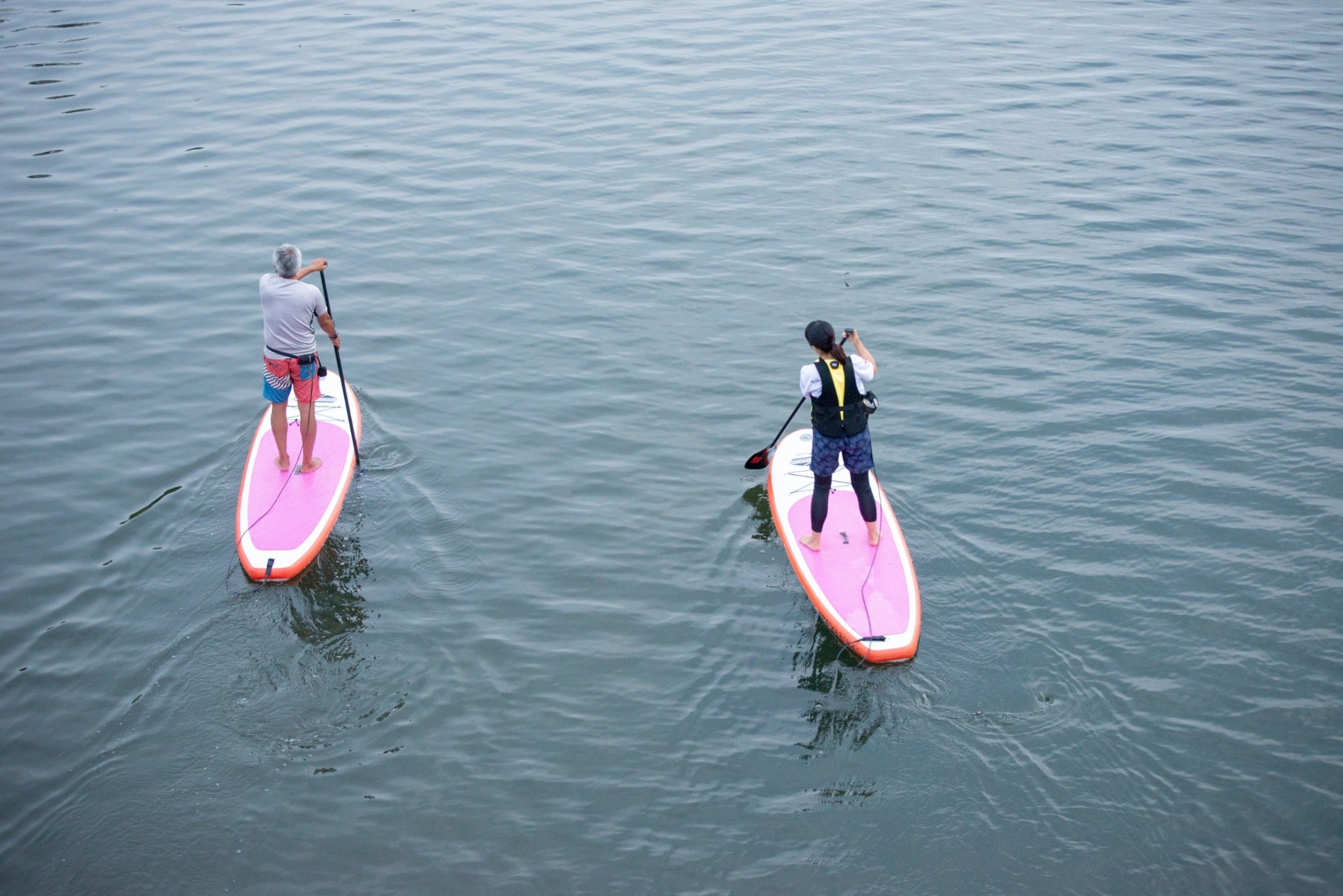 乙川でSUPを楽しむ人々